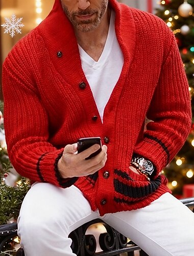  Homme Pull Cardigan Pull Court Tricoter Tricoté Col en V Moderne Contemporain Occasionnel Tenue quotidienne Vêtement Tenue Automne Hiver Jaune Rouge S M L