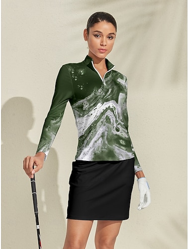  Damskie Koszulka polo Zielony Długi rękaw Top Damskie stroje golfowe Odzież Stroje Noś odzież