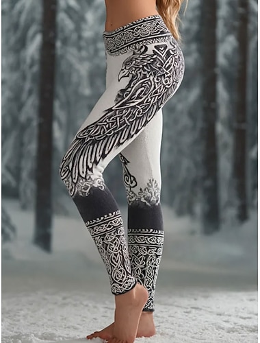  Női Viking Boho Leggings Nyaralás Vintage Etnikai Stílus Teljes Hosszú Magas Derék Grafikus Geometriai Minta Gyors Száradás Légáteresztő Puha Rugalmas Formális Nyaralás Fehér Tavasz Ősz Tél Slim Fit