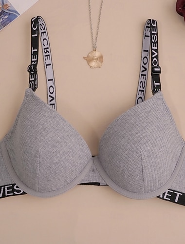  Damen Sexy Dessous BH DruckNightwearBaumwolle Lässig Buchstabe Mode Niedlich Schwarz Grau Frühling & Sommer Herbst Winter