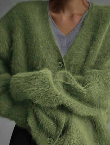  Femmes Pull Cardigan Élégant Mode Mignon Couleur Unie Col en V Boutons Tricoté manche longue Hauts Longs Tricoter Extérieur Maison Quotidien Jaune Rose Claire Automne Hiver