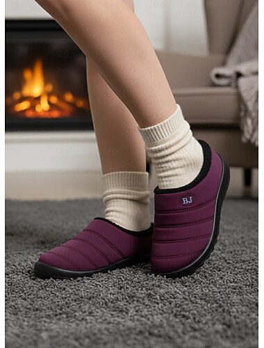  レディース バーガンディ 防水 冬用 スリッポンシューズ - 雪の日、アウトドア、普段使いにぴったりの暖かいファー裏地付き滑り止めミュール