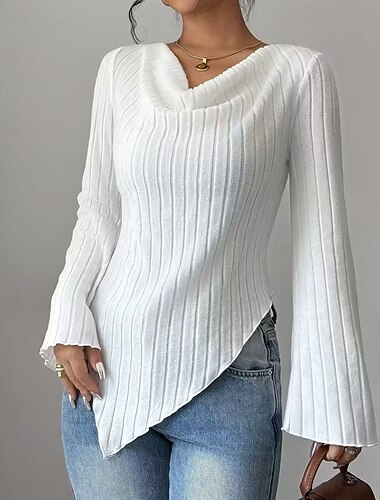  Damen Bluse Einfach Elegant Stilvoll Langarm V Ausschnitt Normale Oberteile Ferien Ausgehen Patchwork Schwarz Weiß Wein Rote Braun Frühling Herbst Winter