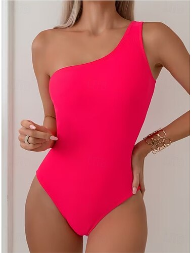  Woman's Einteiliger Badeanzug Ein Schulter Monokini Bauchkontrolle Hohe Taille Slim Rückenfrei Urlaub Strandbekleidung Gestreifter Asymmetrischer Ausschnitt Ärmlos Badeanzüge