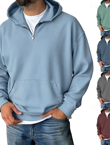  رجالي هوديي هودي ربع سحاب أزرق نبيذ أخضر رمادي أزرق فاتح مع قبعة سهل جيب الرياضة & في الخارج مناسب للبس اليومي مناسب للعطلات بوليستر أناقة الشارع أساسي كاجوال الربيع الخريف ملابس هوديس بلوزات كم طويل