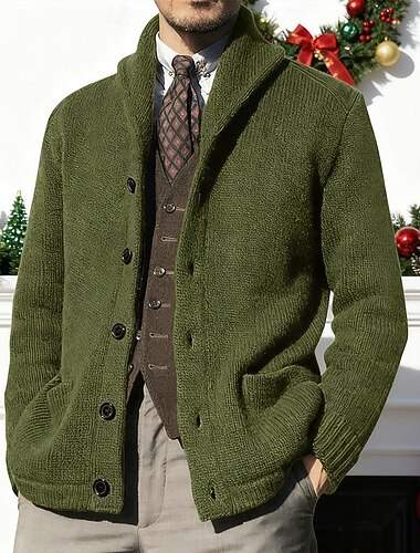  Herren Pullover Strickjacke Gerippt Stricken Abgeschnitten Gestrickt V Ausschnitt Ausgehen Wochenende Bekleidung Herbst Winter Armeegrün M L XL