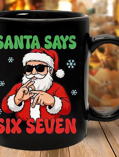  cană amuzantă de cadou de Crăciun Moș Crăciun spune șase șapte cană ceașcă de cafea meme cadou pentru bărbați femei adolescente meme la modă cană Moș Crăciun cadou de petrecere de sărbători