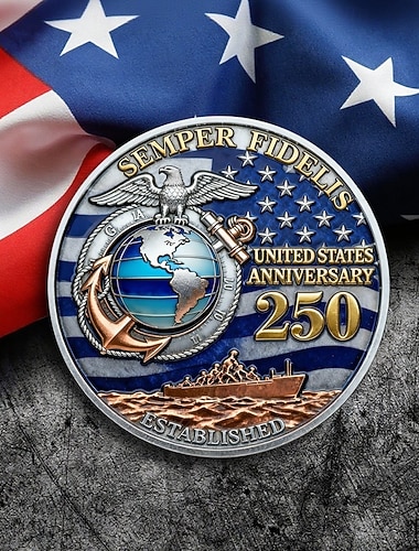  Pamiątkowa moneta z okazji 250. rocznicy powstania piechoty morskiej, monety kolekcjonerskie, trwałe metalowe monety wystawowe dla kolekcjonerów &pomysł na prezent, patriotyczny motyw wojskowy