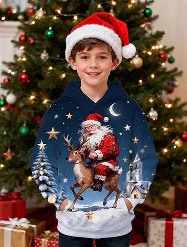  Χριστούγεννα Αγορίστικα 3D Γραφική Άγιος Βασίλης Καθε Φούτερ με Κουκούλα Μακρυμάνικο Άνοιξη Φθινόπωρο Μοντέρνα Κομψό στυλ street Παιδιά 4-12 χρόνια Με Κουκούλα ΕΞΩΤΕΡΙΚΟΥ ΧΩΡΟΥ Causal Καθημερινά