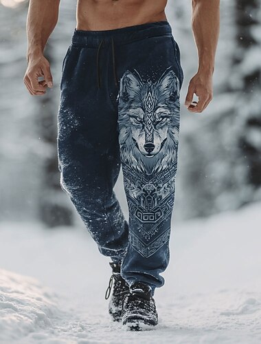  Муж. Аниме Волк Викинг Штаны Бегун Нормальная Эластичная талия на шнурке Винтаж Ретро на открытом воздухе Отдых и туризм Для охоты Спортивные штаны с карманами Осень Зима 3D печать