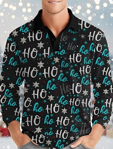  Voor heren Grafisch Tekst Polo Lange mouw Poloshirt Revers Casual Buiten Straat Sportkleding Alledaagse kleding 3D-afdrukken Knop Lente Herfst Winter Rood Paars Groen