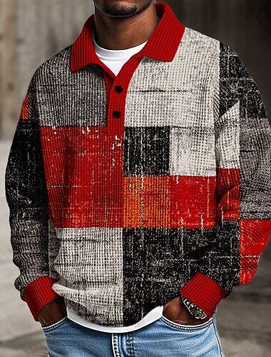  رجالي بقع بولو ستايل محكم كم طويل قمصان البولو Lapel كاجوال مدرسة ملابس الرياضة مناسب للبس اليومي طباعة ثلاثية الأبعاد الربيع الخريف الشتاء أحمر أرجواني أخضر