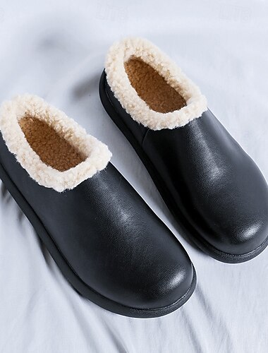  Zapatos sin cordones negros de piel sintética para hombre con forro polar: calzado cómodo y moderno para el invierno, para uso diario y para estar en casa.