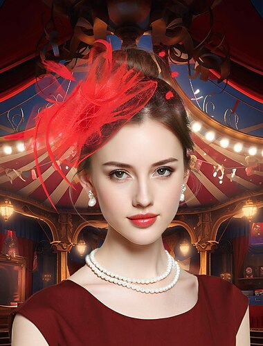  Nakrycie głowy Tiul Kapelusz Fedora Ślub Herbaciane przyjęcie Wyścigi konne koktajl Elegancja Zabytkowe Z Pióro Tiul Winieta Nakrycia Głowy