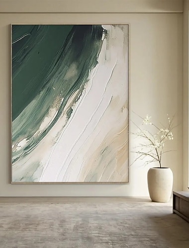  Pintura a óleo artesanal em tela, arte de parede com textura abstrata verde, ideal para decoração de sala de estar, hall de entrada ou como fundo para sofá. Também pode ser encontrada em tela esticada