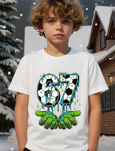  Cotone Bambini Ragazzi Nero Bianco Grafico Calcio Gergo divertente 67 Maglietta Blusa Girocollo Manica Corta All'aperto Abbigliamento Quotidiano Moda Streetwear Designer Stampa Estate