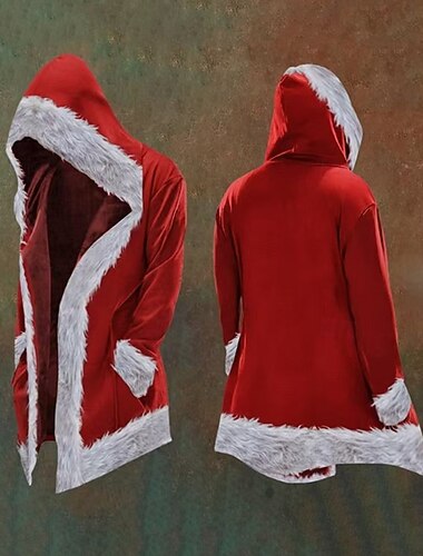  Homme Sweat à capuche Blanc + Rouge Vert / Rouge À capuche Bloc de Couleur Patchwork Noël Quotidien Fête Polyester ancien Streetwear Basique Automne Hiver Vêtement Tenue Pulls Capuche Pulls