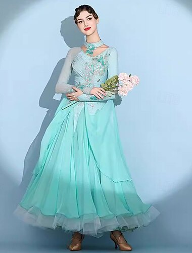  elegante dames ballroom dansjurk - soepele wals tango moderne wedstrijdjurk met strass applicaties