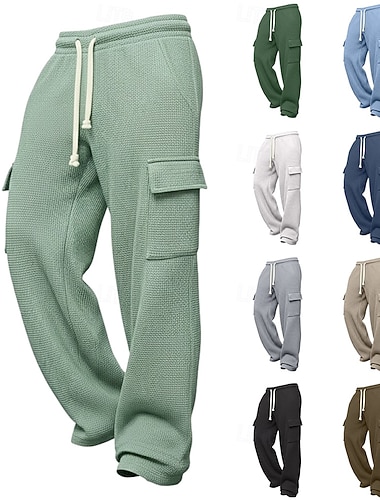  Herre Vaffelstruktur Militærbukser Cargo joggebukse Bukser Joggebukse med rett ben Snorer Elastisk midje Multi lomme عادي Fukttransport Pustende Full lengde Sport & Utendørs Avslappet Daglig Ferie