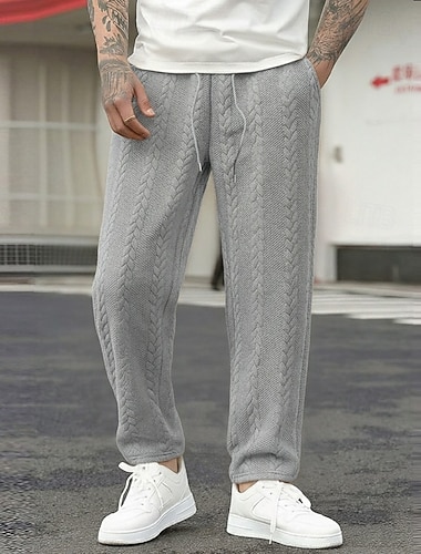  Herren Jogginghose Hose Gerade geschnittene Sweatpants Jogginghose mit offenem Saum Jacquard Kordelzug Elastischer Bund Einfach Atmungsaktiv Volle Länge Sport im Freien Lässig Täglich Mode Streetwear