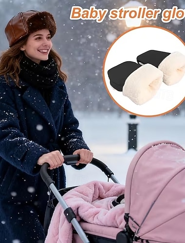  قفازات واقية لليد لعربة الأطفال - قفازات شتوية مقاومة للرياح ومبطنة بالصوف بمقبض سميك