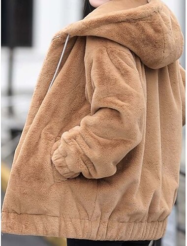  Dame Vinterfrakk Fleece-jakke Sherpa jakke Hold Varm Bekvem Lomme Elegant søt stil Daglig Fritid Helfarge Skole Julegaver Feriereise Hjem Normal Med hette Løstsittende Langermet Yttertøy Brun
