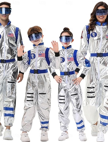  kostium astronauty dla par kombinezon kostium karnawałowy onesie z maską kostiumy grupowe srebrny kombinezon kosmiczny dla mężczyzn i kobiet z haftowanymi naszywkami