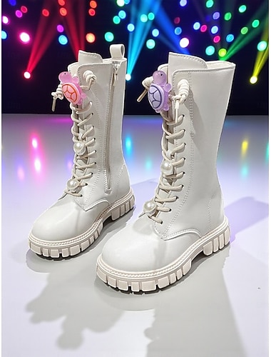  Botas infantiles con cordones y adorno de tortuga, inspiradas en los ídolos coreanos del pop. &Detalles de perlas para un atuendo de fiesta de Año Nuevo