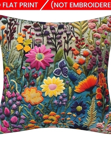 Poszewka na poduszkę z kwiatowym nadrukiem 2D, dekoracyjna poszewka na poduszkę z haftem, miękka tkanina poliestrowa do salonu, sofy, salonu, wystroju domu