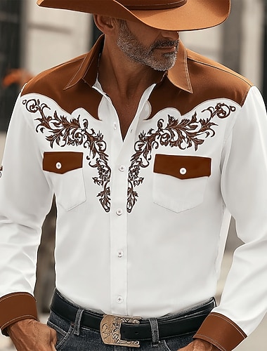  Pánské Květiny Geleneksel Košile Westernová košile Kovbojská košile Dlouhý rukáv Vintage Retro Ležérní Venkovní Pracovní oděvy Jaro Podzim Přehnutý Přední dvě kapsy Len jako košile Košile na knoflíky
