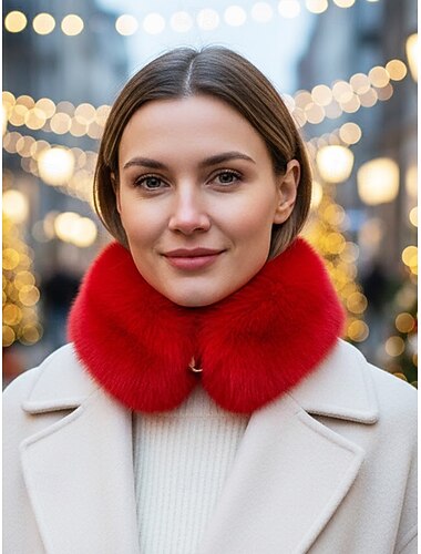  Julhalsduk med fuskpälskrage för kvinnor, mjuk och mysig, finns i rött, vitt och flera färger – perfekt julklapp
