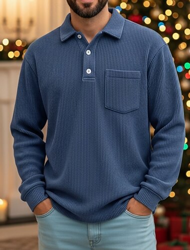  Herren Cordhemd Poloshirts Lässig Sport Revers Langarm Mode Basic Farbblock Patchwork Knöpfe Herbst Frühling & Herbst Normale Passform Schwarz Grün Hellblau Marinenblau Khaki Cordhemd