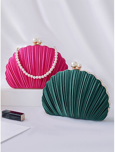  תיק קלאץ' לנשים עם קפלים וידית פנינה – תיק ערב אלגנטי, מגוון צבעים – מושלם לחתונות, מסיבות ואירועים מיוחדים