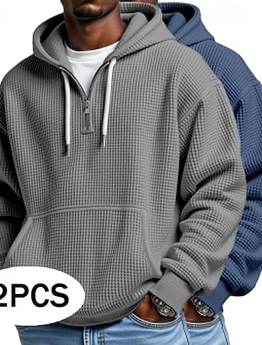  Herren Kapuzensweatshirt Waffle Kapuzensweatshirt Pullover Kapuzensweatshirt Viertelreißverschluss Kapuzensweatshirt Dunkelgrau + Rot Dunkelgrau + Hellgrau Dunkelgrau + Marineblau Hellgrün
