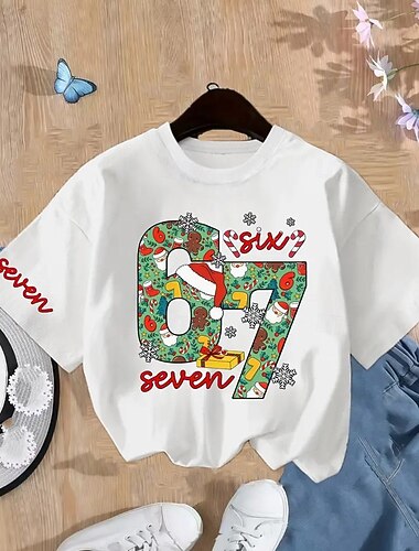  Unisex Jente 3D Grafisk Morsom slang 67 T skjorte T-skjorte Kortermet 3D-utskrift Sommer Vår Sport Mote Gatemote Barn 4-12 år Crew-hals utendørs Avslappet Daglig Normal