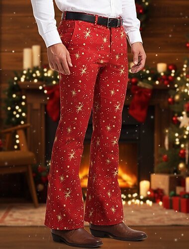  Miesten Jouluhousut Housut Puvunhousut Leveät housut Kiinalainen Tasku Napit Tähti Mukavuus Muodollinen Juhla Työ Muoti Klassinen tyyli Rubiini Mikrojoustava