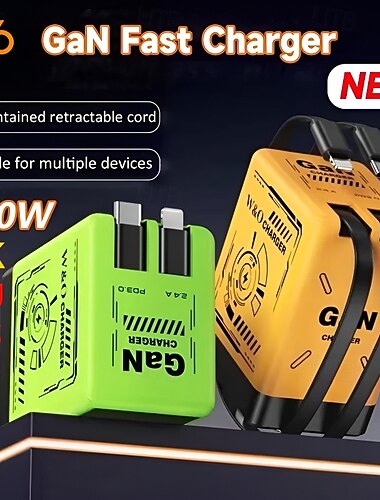  Cargador portátil GAN de carga rápida de 120 W con cable USB-C y Lightning, compatible con iPhone 15/16/17, Samsung, juegos y viajes. Diseño compacto para enchufe europeo.