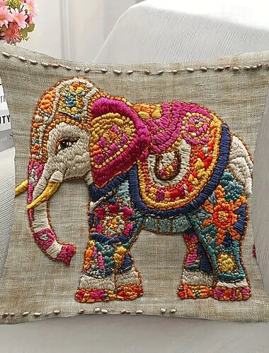  Federa per cuscino colorata a forma di elefante con stampa piatta 2D, 18x18 pollici, decorativa per divano, soggiorno, casa, grande federa per cuscino decorativo