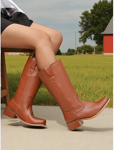  Women's White Western Rider Boots – Classic Mid-Calf Style, Comfortable Low Heel, Perfect for Country Outfits, Outdoor Events & Daily Wear