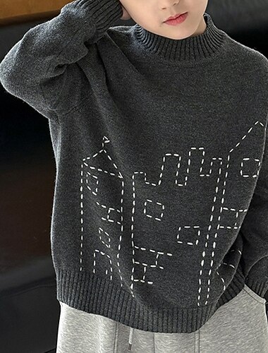  Dzieci Dla chłopców Sweter sweter Kreskówki Długi rękaw Zatrzymujący ciepło Na zewnątrz Moda Szary Jesień Odzież 4 lata +