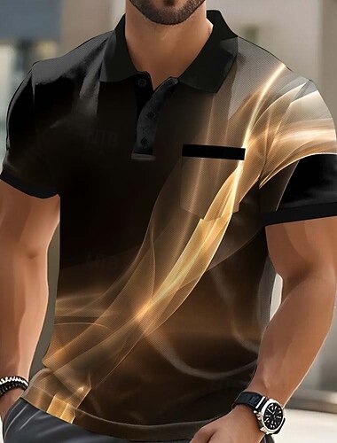  Férfi Geometriai Póló Rövid ujjú Pólóingek Galléros ingek Üzleti alkalmi Szabadtéri Sportruházat Hétköznapi viselet 3D nyomtatás Gombok Nyár Medence Rubin Barna