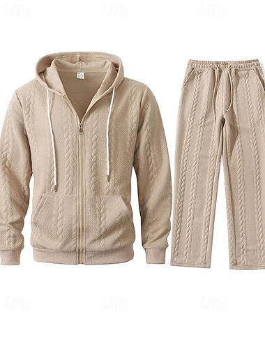  Herren Trainingsanzug Hoodie & Hose Outfit-Set Kapuzenpullover Set Kapuzenpullover Outdoor Täglich Sport Jacquard Kordelzug Reißverschluss Einfach Beige Leicht Blau Polyester Sportkleidung Mode