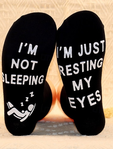  Jeg sover ikke, bare hviler øynene mine, morsomme sokker med trykk, koselige, nye sokker for menn og kvinner, komfortable gavesokker til jobb, hjem, jul, bursdag