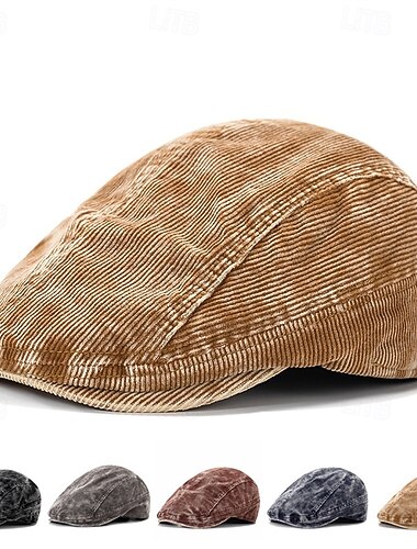  男性用 ハンチング アスコットハット キャスケットハット ブラック ワイン コーデュロイ ジャカード ファッション カジュアル ストリート 日常 平織り 調整可能 サンスクリーン 高通気性