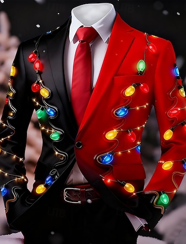  Weihnachten Herren Weihnachtsmuster Blazerjacke Mantel Bequem Atmungsaktiv Künstlerisch Lässig Party-Abendmode Täglich Festival 3D-Druck Knöpfe Herbst Winter Fallendes Revers Langarm Rot 1 Rote Blau
