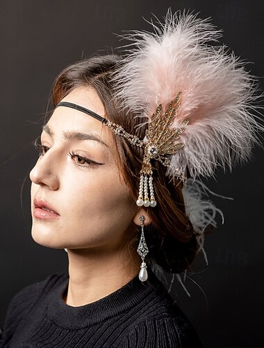  Retro / vintage Glada 20-talet 1920-talet Flapperpannband i tjugotalsstil Huvudbonad Håraccessoarer Den store Gatsby Fjäder Maskeradkläder Dam Jul Karnival Maskerad Retro-temafest Charleston-dans