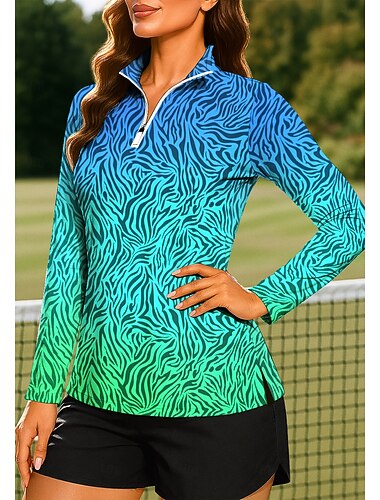  Dame Unisex Dyr Leopard Gradert Abstrakt kunst Topper قميص Sportsskjorte POLO T-skjorte Langermet Trykt mønster Quarter Zip Pullover UPF50+ UV-bestandig UV Beskyttelse Elastisk Pustende Pilates