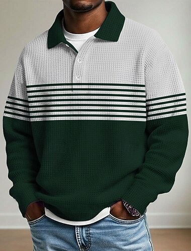  Férfi Csíkos Gofris pólóingek Rugby Polo Hosszú ujj Pólóingek Galléros ingek Alkalmi Sportruházat Hétköznapi viselet Gombok Tavasz Ősz Tél Medence Fekete Rubin