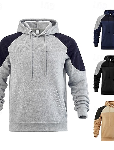  Herren Jacquard Kapuzensweatshirt Pullover Kapuzensweatshirt Schwarz Marineblau Khaki Hellgrau Mit Kapuze Einfach Patchwork Farbblock Kängurutasche Sport & Outdoor Lässig Täglich Streetwear Cool