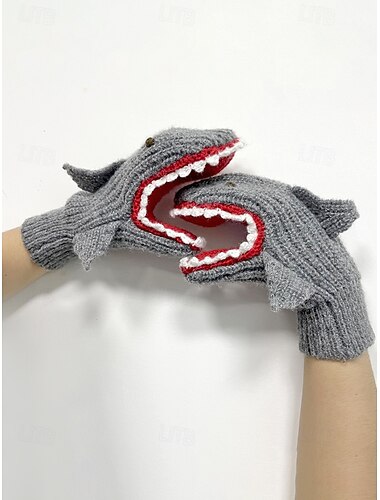  Guantes navideños para mujer con diseño de tiburón, divertidos y cómodos, el regalo perfecto para niños y adultos en estas fiestas.